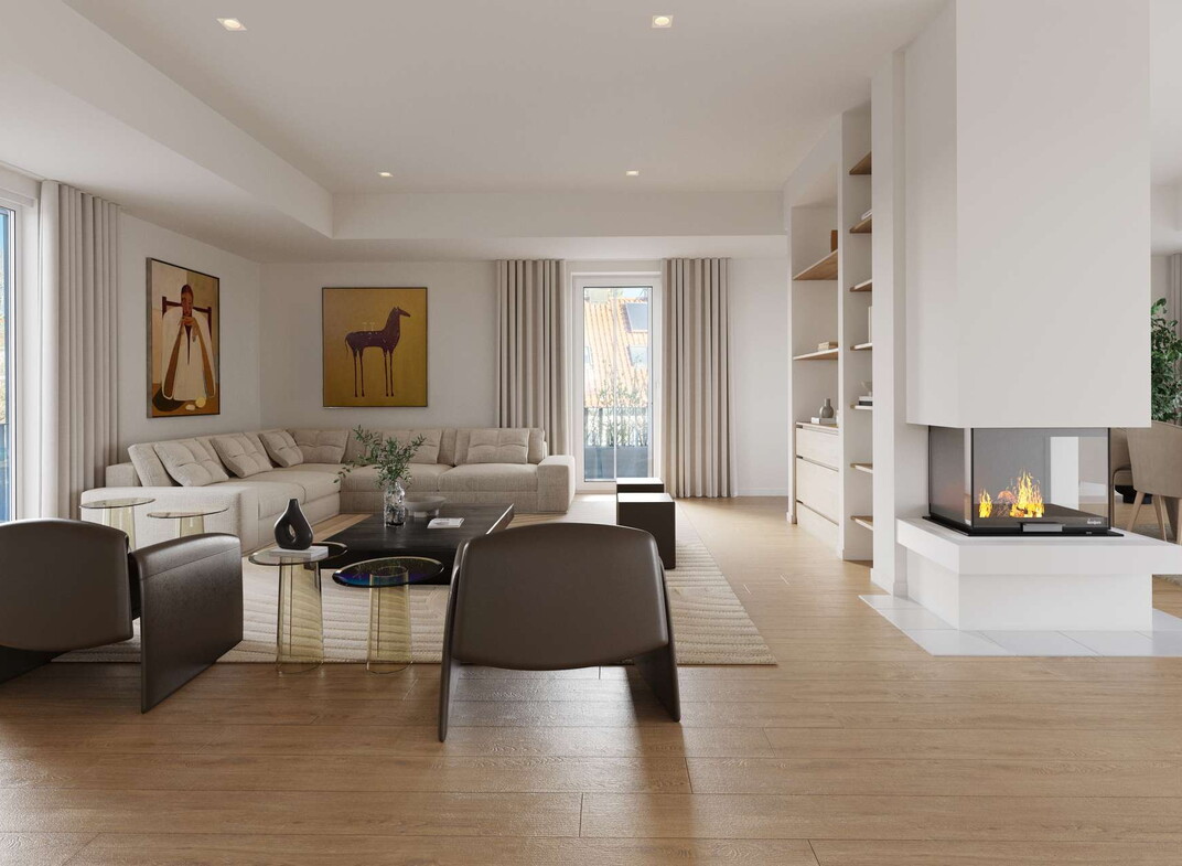 Moderner Wohnbereich mit Kamin 