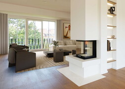 Exklusiver Wohnbereich mit zentralem Echtholzkamin