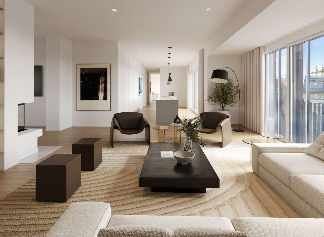 Lichtdurchfluteter Wohn- und Essbereich mit Designküche